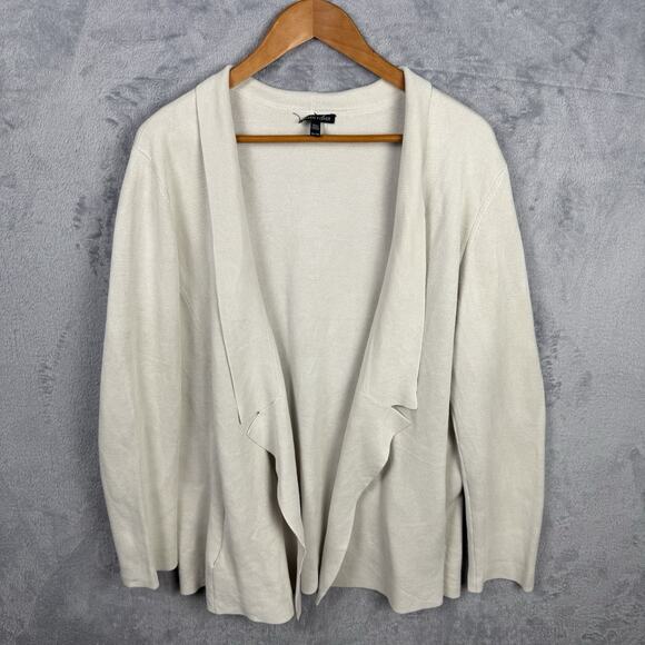 Eileen Fisher Sweater XL Ivory Silk Organic Cotton Angled Open Front Cardigan - Picture 1 of 8
